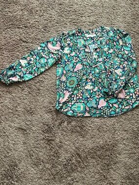 LOFT Floral Long Sleeve Top - Teal & Pink